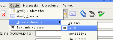 Wybór UTF-8 z menu